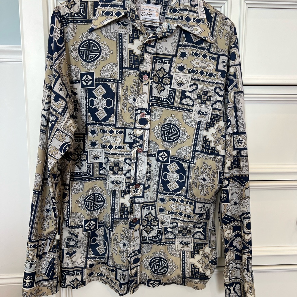 Vintage Butterfly collar Cortini Knit  Patterned Button-Up Shirt